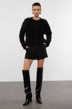 Trendyol Black Tasseled Coat Knitwear Cardigan