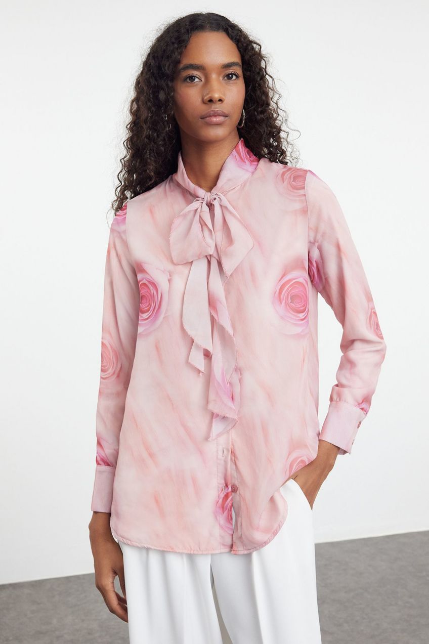Trendyol Dusty Rose Patterned Ruffle Woven Shirt