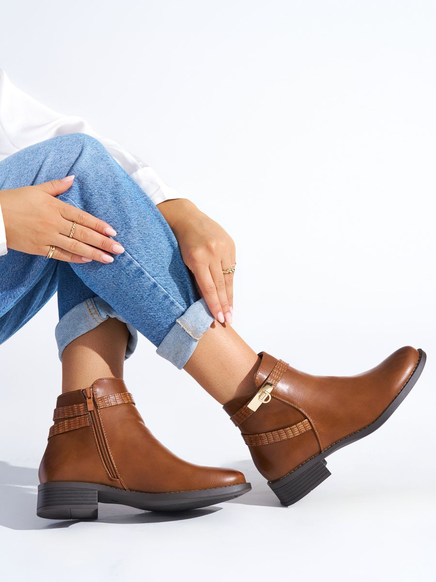 Shelvt Women's brown low-heeled ankle boots