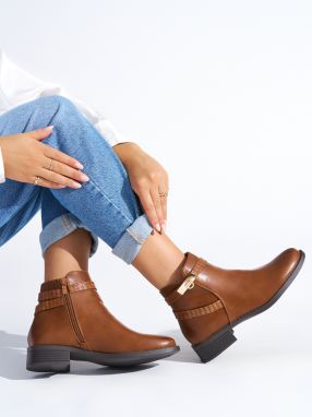 Shelvt Women's brown low-heeled ankle boots