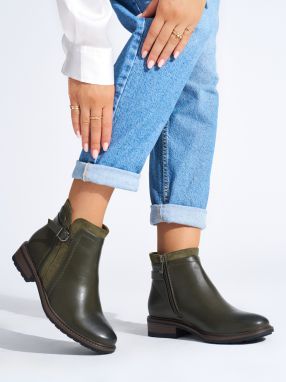 Shelvt Green women's low-heeled ankle boots
