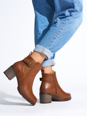 Shelvt Brown women's ankle boots on a heel