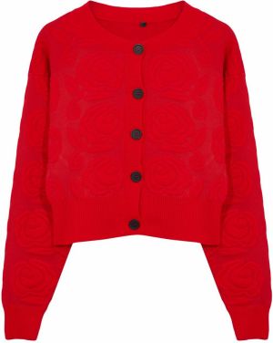Trendyol Limited Edition Red Rose Knitted Detailed Knitwear Cardigan
