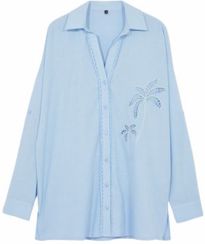 Trendyol Blue Woven Embroidered 100% Cotton Shirt