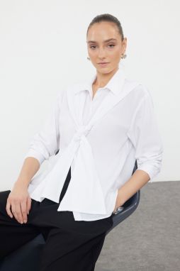 Trendyol Ecru Front Tie Detail Oversize Woven Wide Fit Shirt