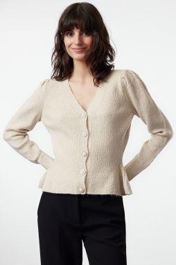 Trendyol Beige Flounced Hem Knitwear Cardigan