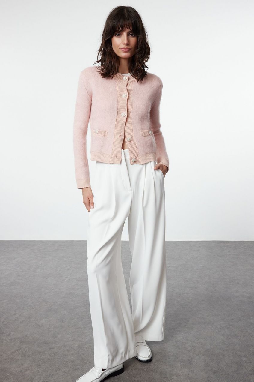 Trendyol Powder Crop Soft Textured Jacket Look Knitwear Cardigan