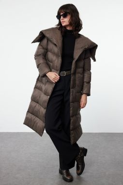 Trendyol Dark Mink Oversize Belted Hooded Zippered Water Repellent Puffer Jacket