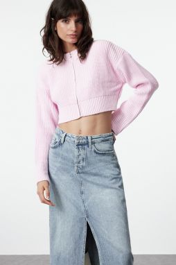 Trendyol Pink Crop Wadding Detailed Knitwear Cardigan