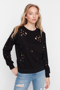 Trendyol Black Laser Cut Detailed Knitted Thin Sweatshirt