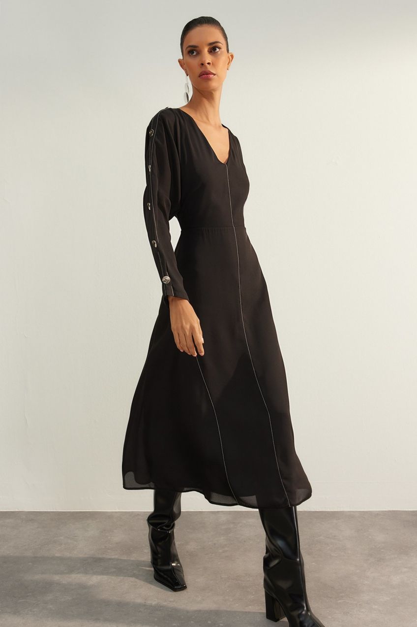 Trendyol Limited Edition Black A-Line Woven Dress with Stitching Detail