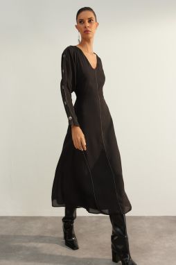 Trendyol Limited Edition Black A-Line Woven Dress with Stitching Detail