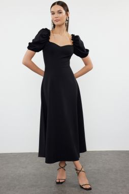 Trendyol Black A-Cut Balloon Sleeve Detailed Woven Elegant Evening Dress