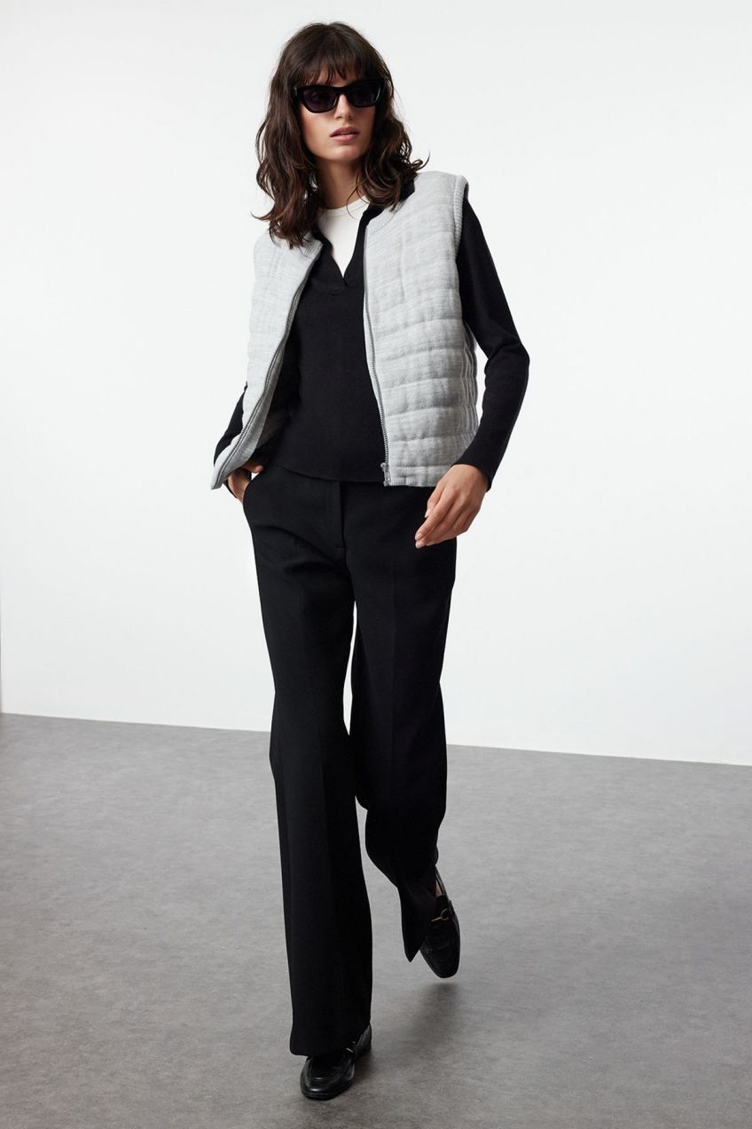 Trendyol Gray Melange Zippered Crew Neck Regular Vest