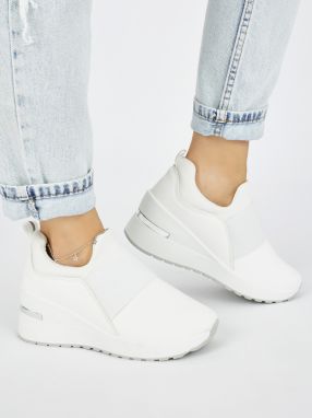 Shelvt White women's wedge sneakers