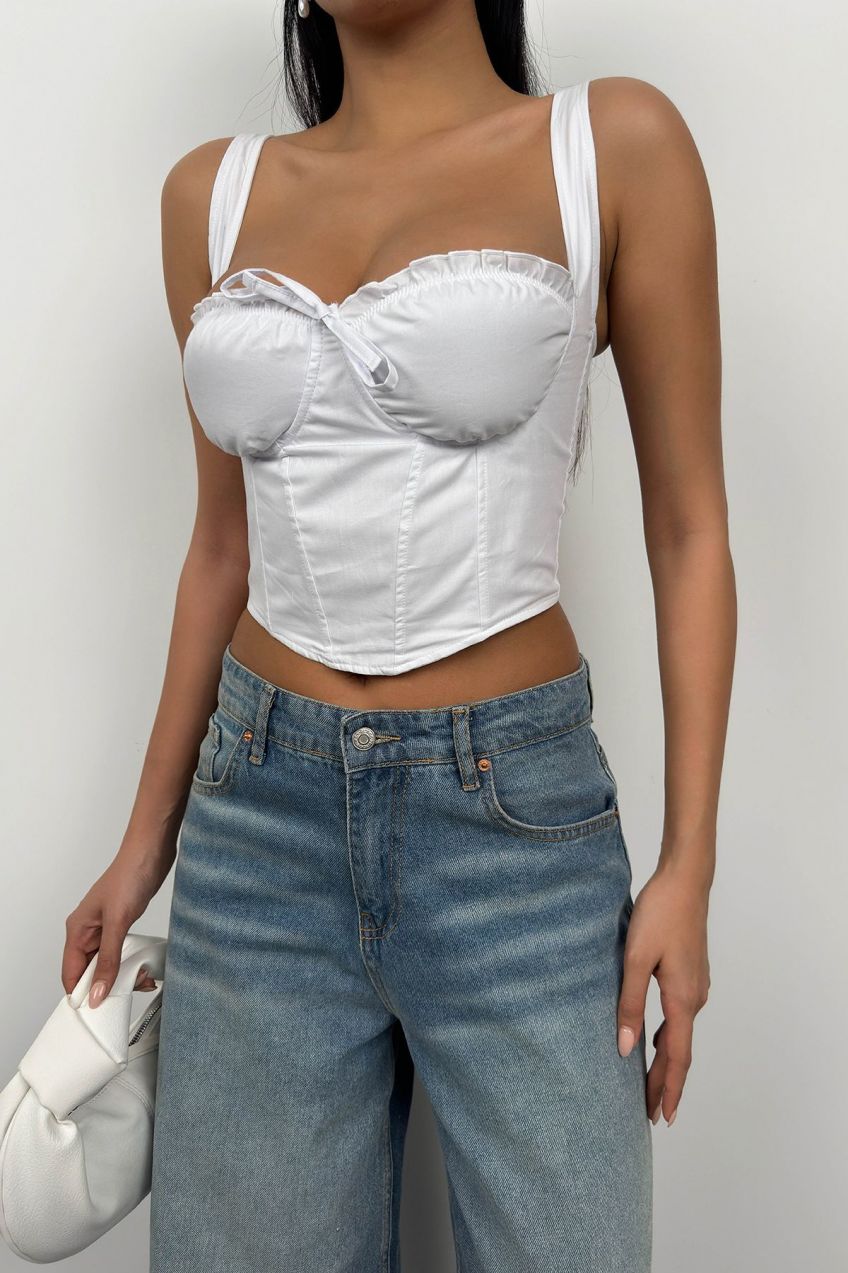 Trendyol White Lace Detailed Corseted Poplin Bustier