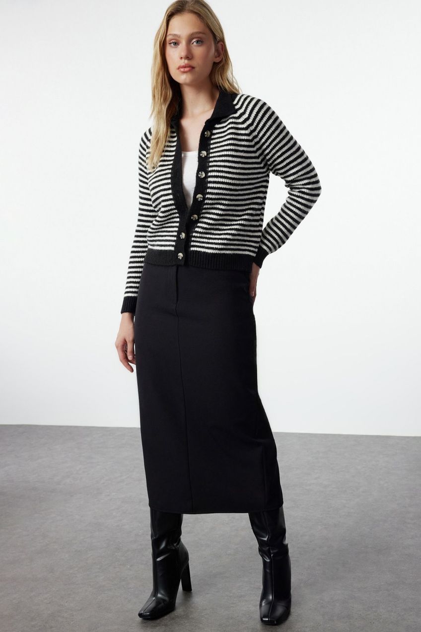 Trendyol Black Soft Texture Color Block Knitwear Cardigan