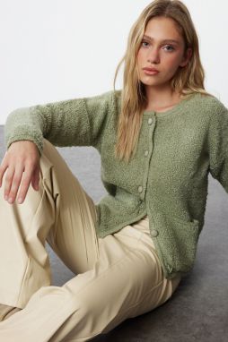Trendyol Mint Boucle Pocket Knitwear Cardigan