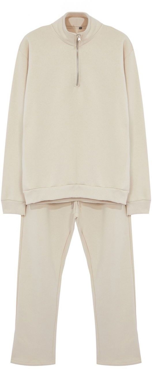 Trendyol Beige Oversize/Wide Cut Stand Collar Zippered Tracksuit
