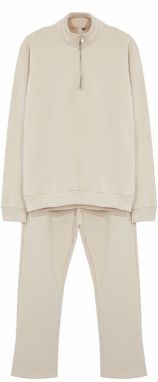 Trendyol Beige Oversize/Wide Cut Stand Collar Zippered Tracksuit