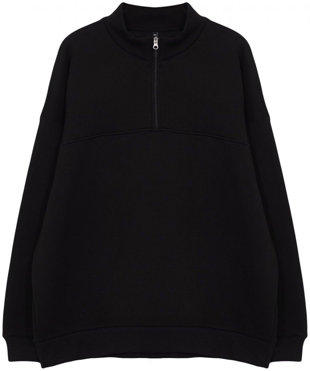 Trendyol Plus Size Black Oversize/Wide Cut Zippered Sweatshirt