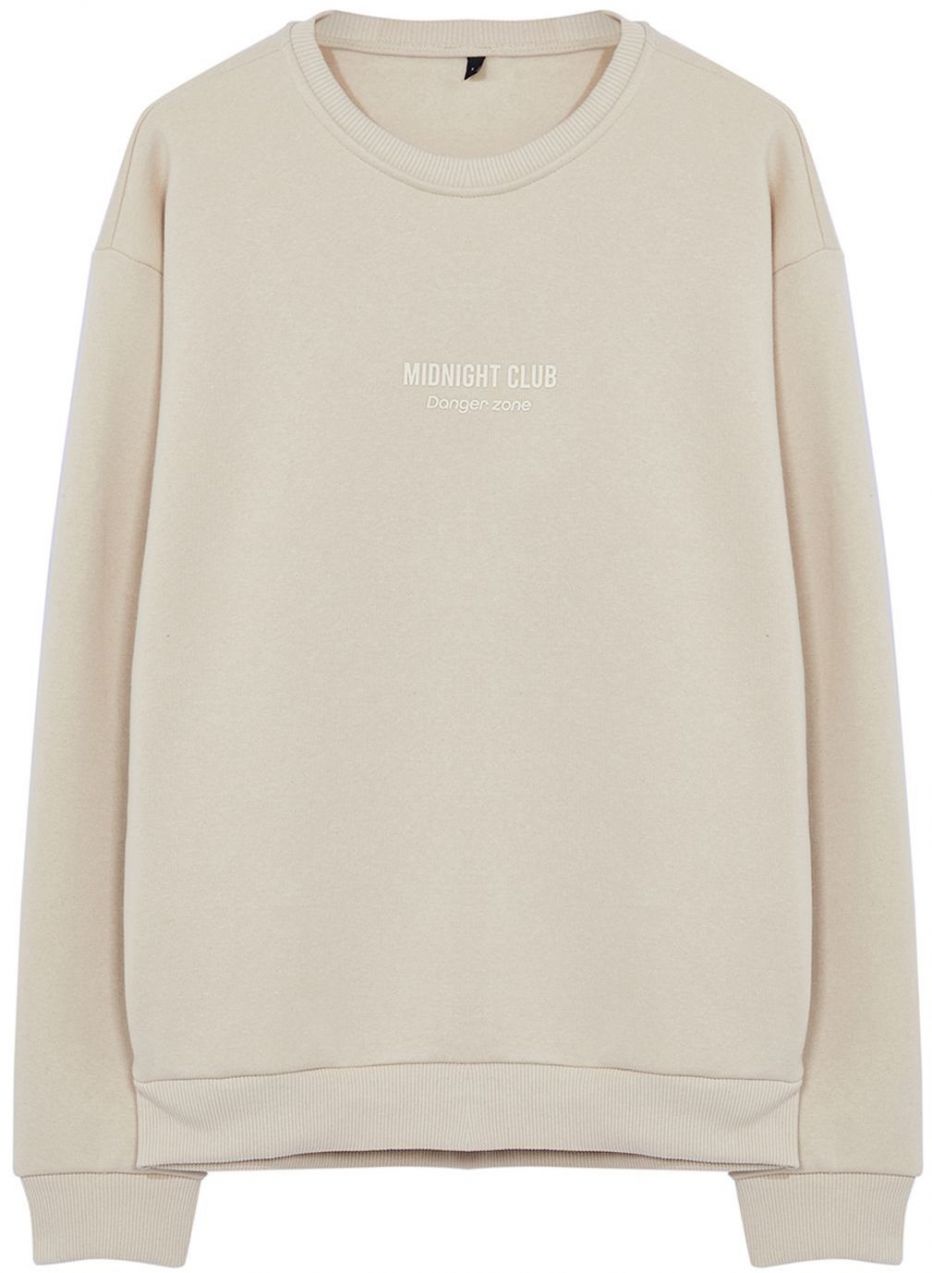 Trendyol Beige Oversize/Wide Cut Embossed Text Printed Sweatshirt