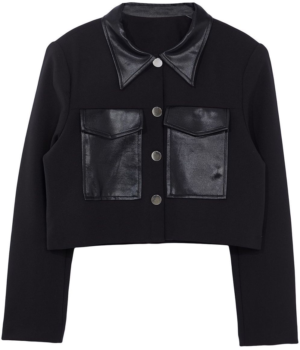 Trendyol Black Shirt Collar Lined Leather Detailed Short/Crop Jacket