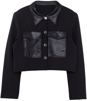 Trendyol Black Shirt Collar Lined Leather Detailed Short/Crop Jacket