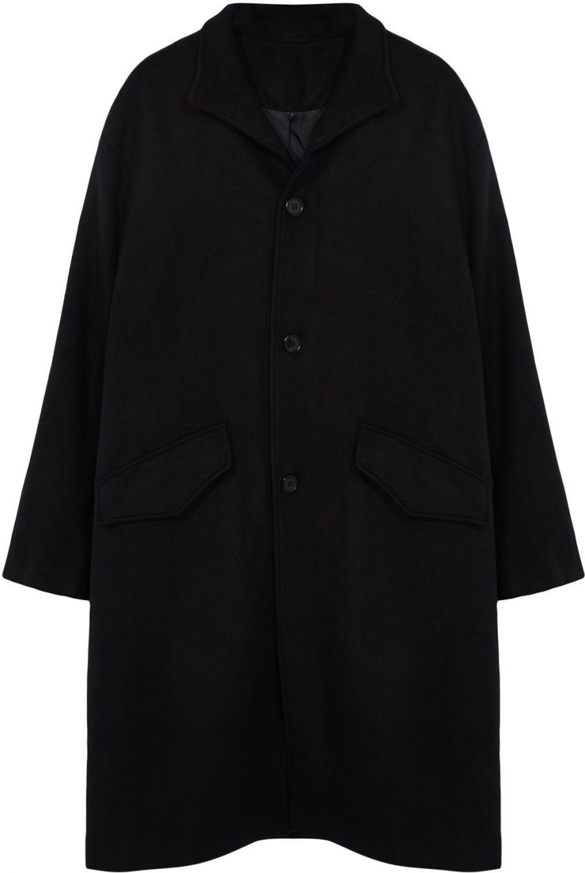 Trendyol Black Oversize Fit Stand Collar Long Stash Winter Coat