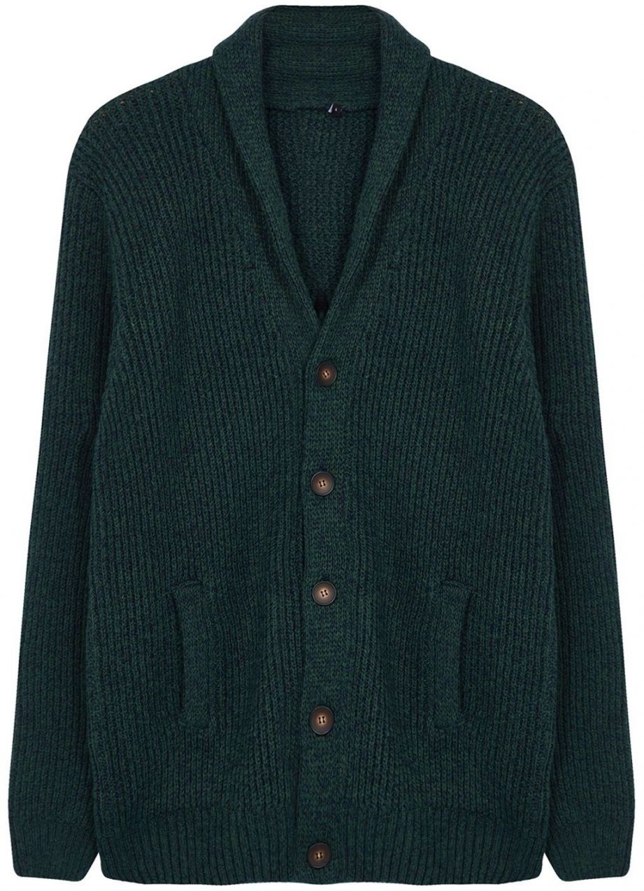 Trendyol Emerald Green FL Men's Regular Shawl Collar Melted Knitwear Cardigan