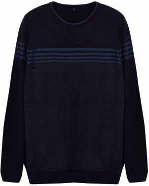 Trendyol Navy Blue Slim Crew Neck Striped Knitwear Sweater
