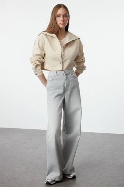 Trendyol Ecru Crop Collar Detailed Denim Jacket
