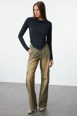 Trendyol Anthracite Modal Fabric Lace Collar Draped Padded Asymmetrical Knitted Blouse