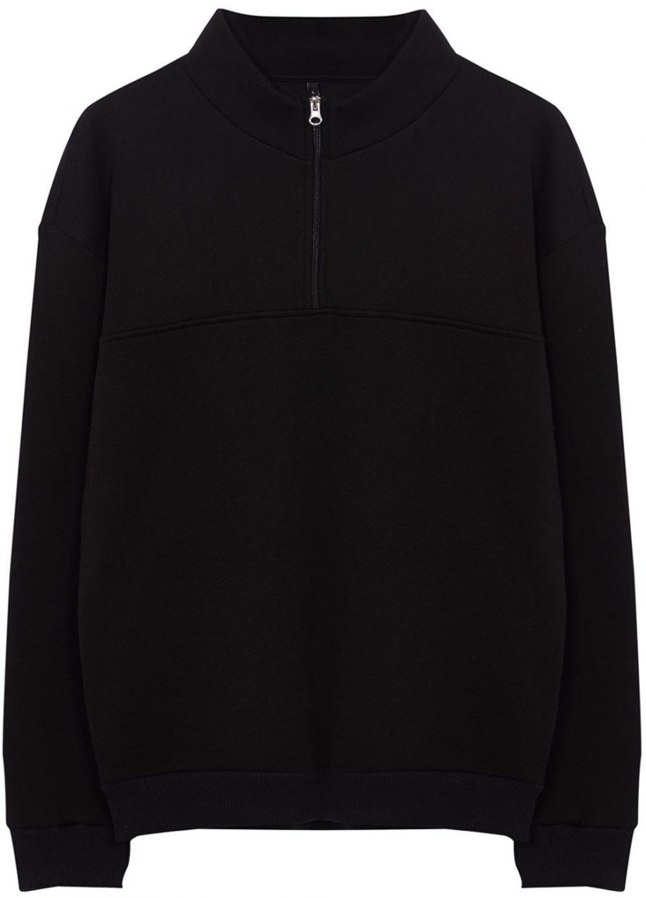 Trendyol Black Oversize/Wide Cut Stand Collar Zippered Sweatshirt