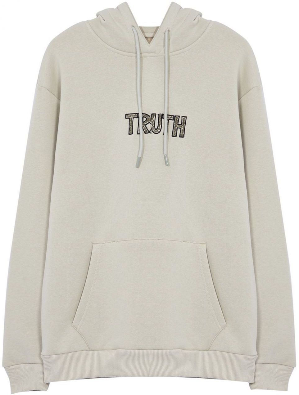 Trendyol Stone Oversize/Wide Cut Text Embroidered Hooded Fleece Inside/Warm Sweatshirt