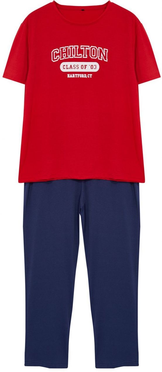 Trendyol Men's Red - Navy Blue Regular Fit Knitted Pajama Set