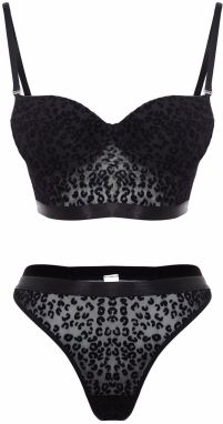 Trendyol Black Tulle Leopard Patterned Underwire Covered Lingerie Set