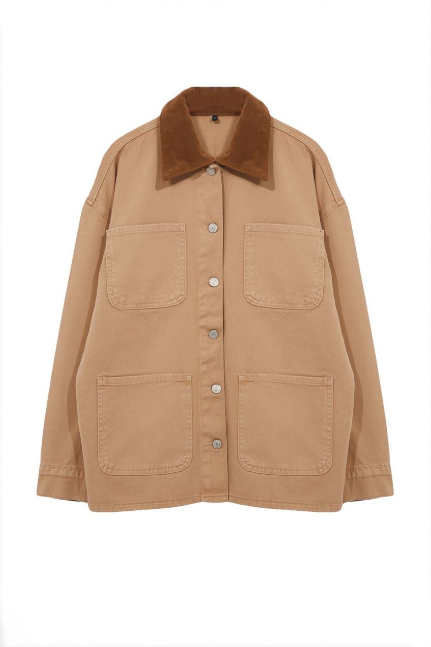 Trendyol Brown Collar Suede Denim Shirt Jacket