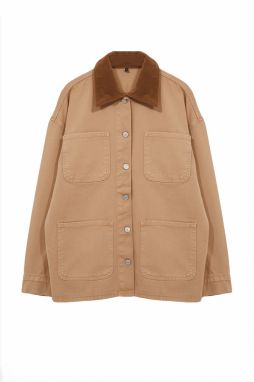 Trendyol Brown Collar Suede Denim Shirt Jacket