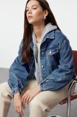 Trendyol Blue Sleeve Stitching Detailed Oversize Denim Jacket