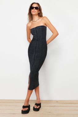 Trendyol Black Antique/Faded Effect Fitted/Closing Stretchy Knitted Midi Pencil Dress