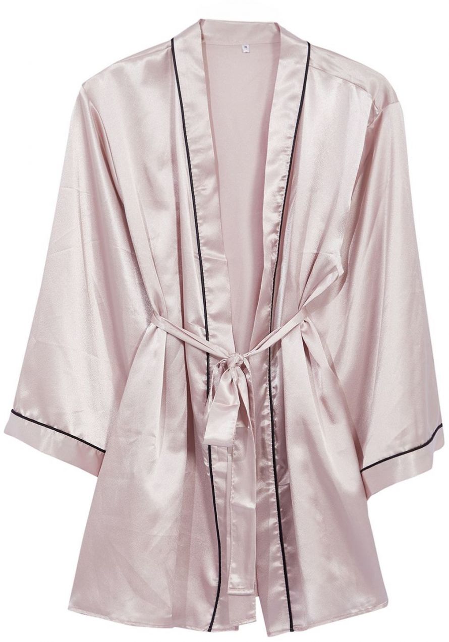 Trendyol Curve Powder Belted Piping Detailed Wide Sleeve Satin Woven Dressing Gown