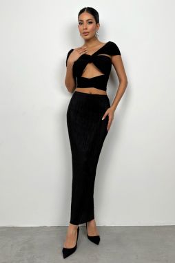 Trendyol Black Lined Long Pleated Skirt