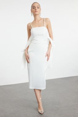 Trendyol White Sleeve Detailed Satin Woven Dress