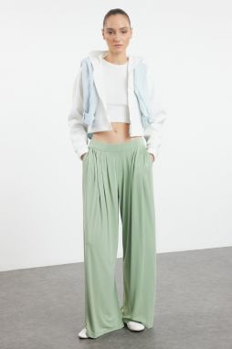Trendyol Mint Modal Soft Fabric Wide Leg Pleated Knitted Trousers