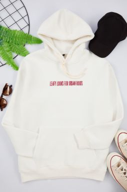 Trendyol Ecru Oversize/Wide Cut Sweatshirt with Embossed Print and Embroidery Detail