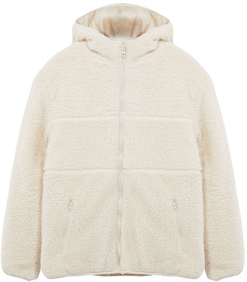 Trendyol Ecru Wellsoft Plush Hooded Winter Coat