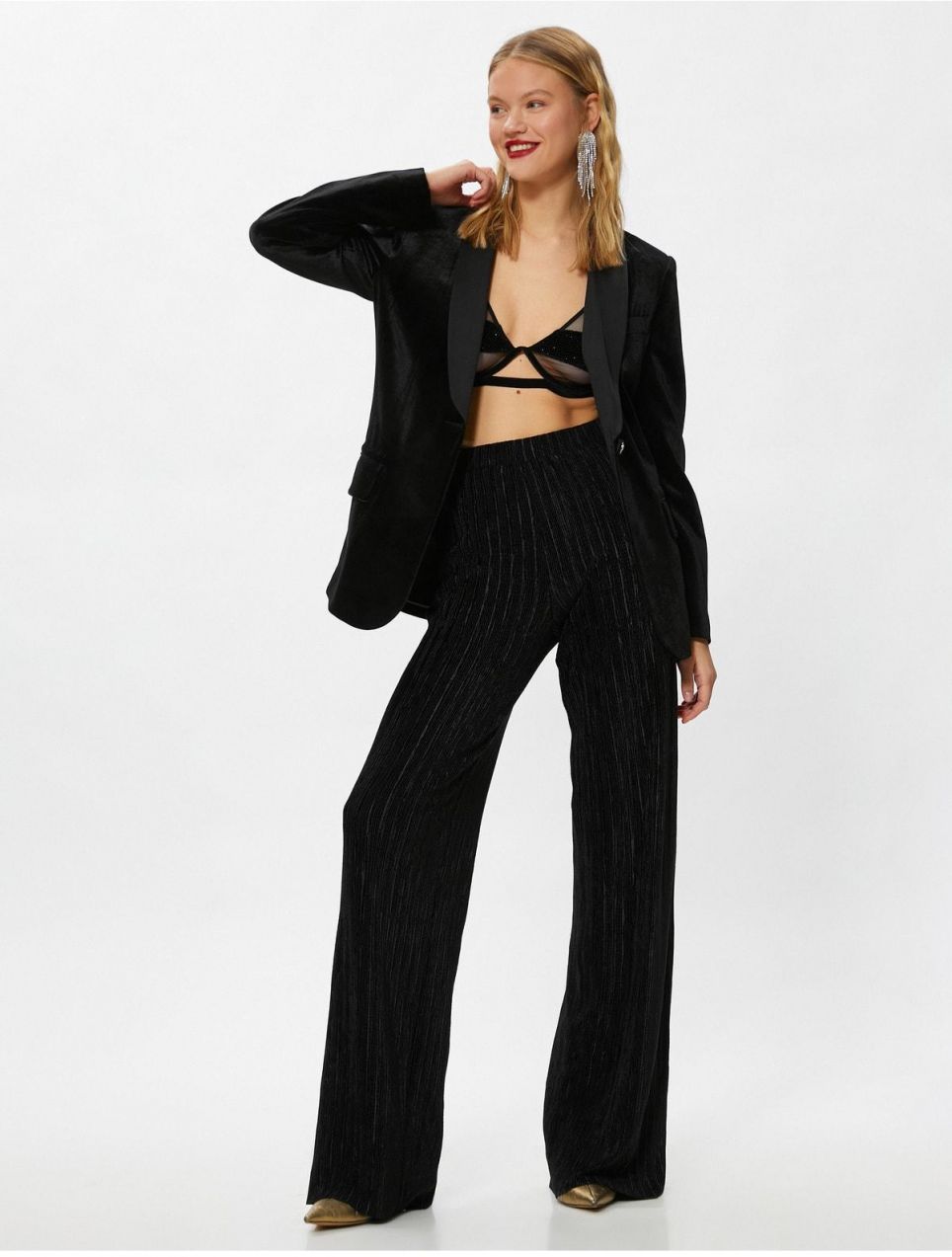Koton Corduroy Palazzo Pants with Elastic Waist.