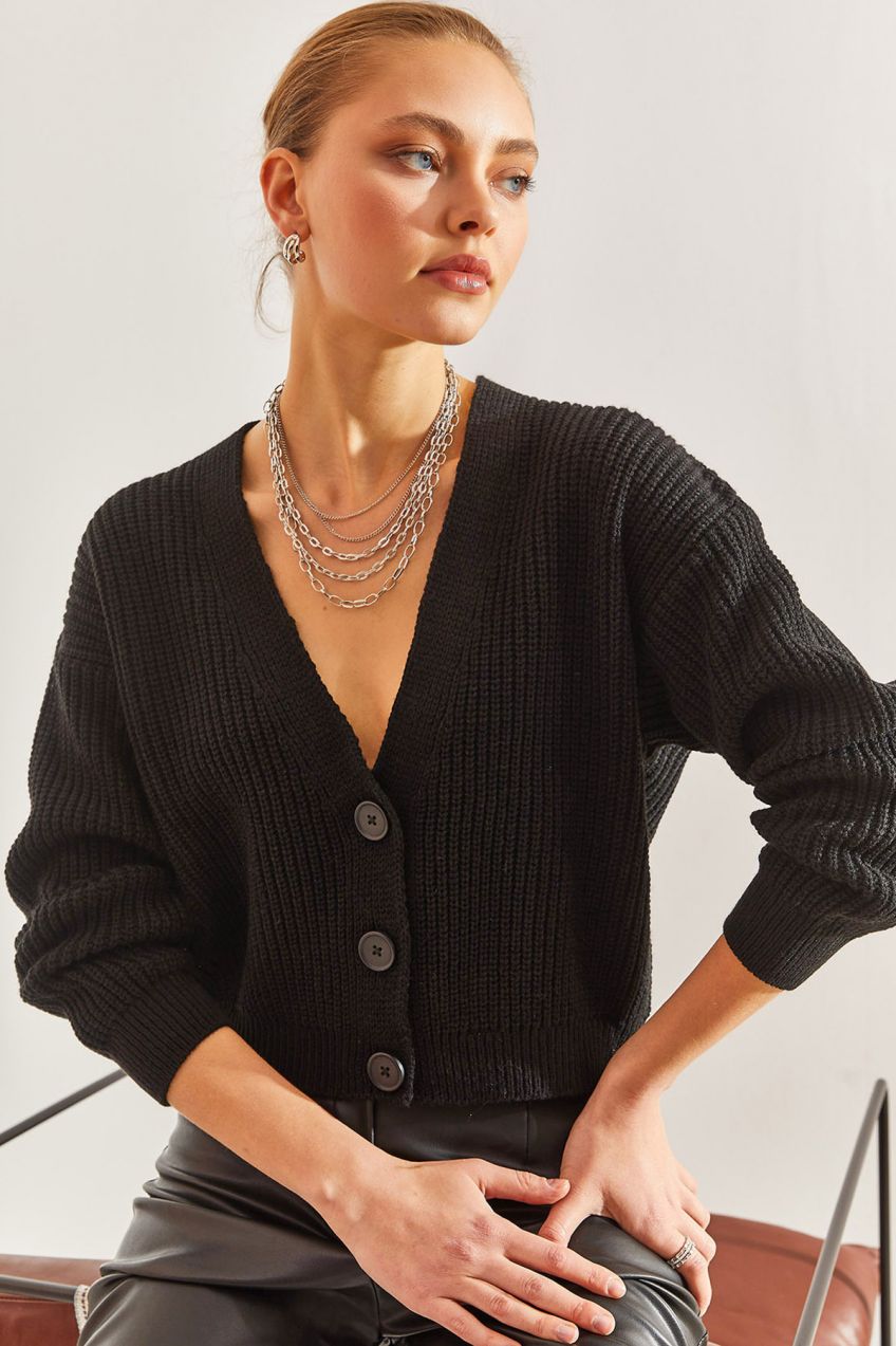 Bianco Lucci Women's Three-Button Corded Knitwear Cardigan