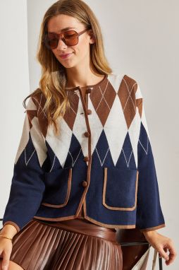 Bianco Lucci Women's Diamond Patterned Knitwear Cardigan